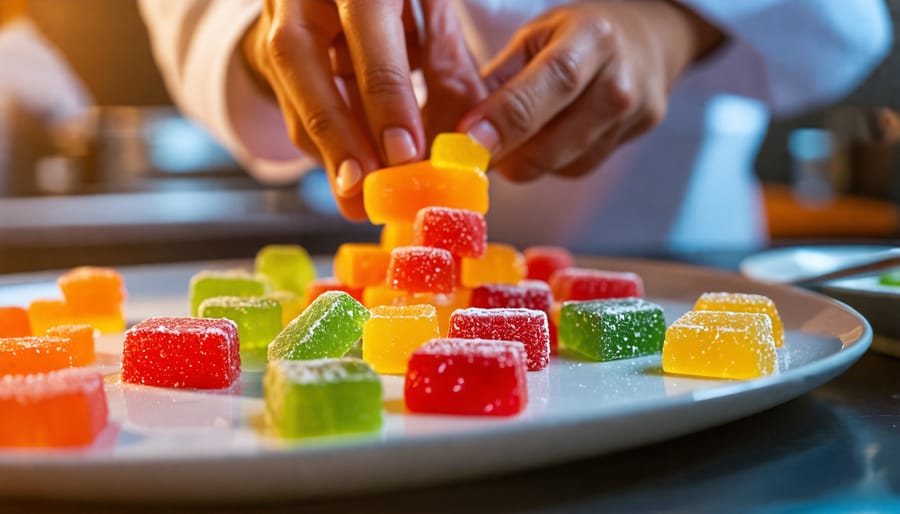 Chef Incorporating THC Gummies into a Dish at a Trendsetting Restaurant