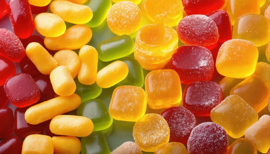 An assortment of freeze dried candies showcasing vibrant colors and unique textures