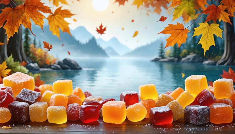 A colorful assortment of freeze-dried candies showcasing various textures and vibrant colors, reflecting the innovative and diverse Canadian confectionery scene.